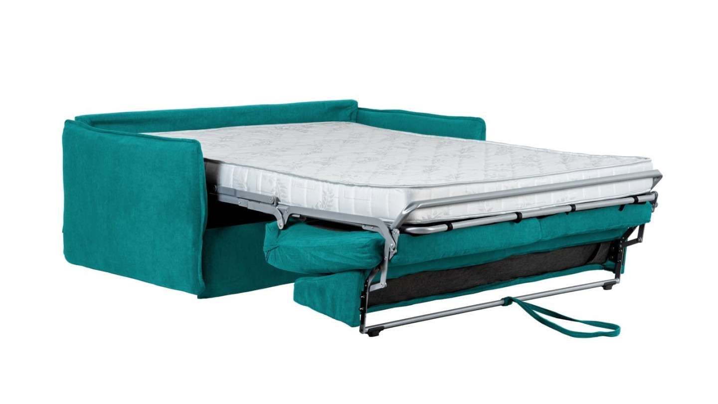 Canap Convertible Places En Tissu Bleu Canard Ouverture Express