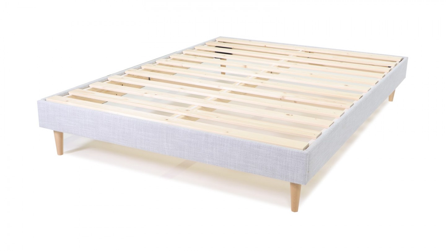 Ensemble lit adulte 180x200 cm en tissu gris clair + Matelas mousse gel à mémoire de forme, double confort - Dual Confort