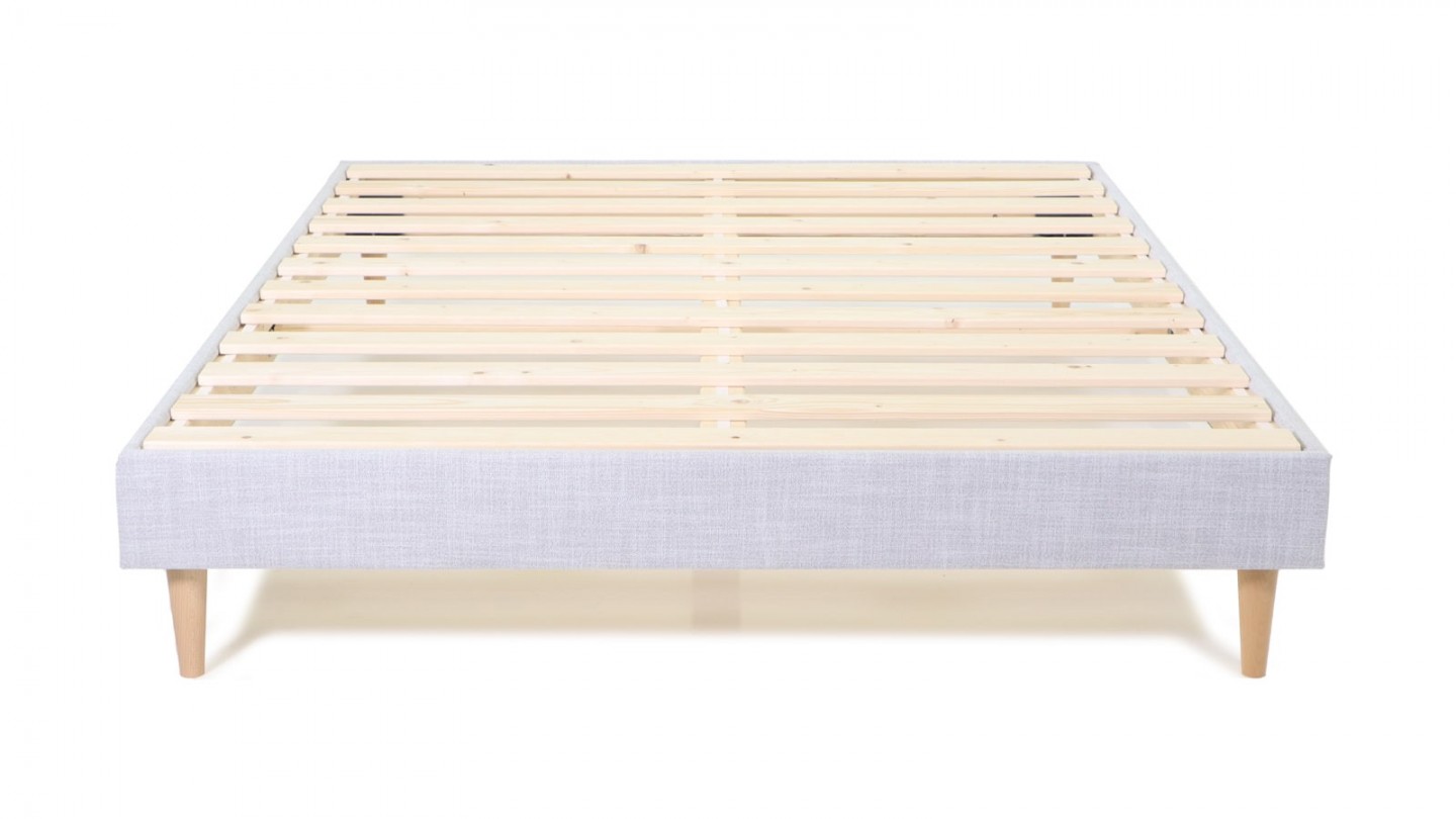 Ensemble lit adulte 180x200 cm en tissu gris clair + Matelas mousse gel à mémoire de forme, double confort - Dual Confort