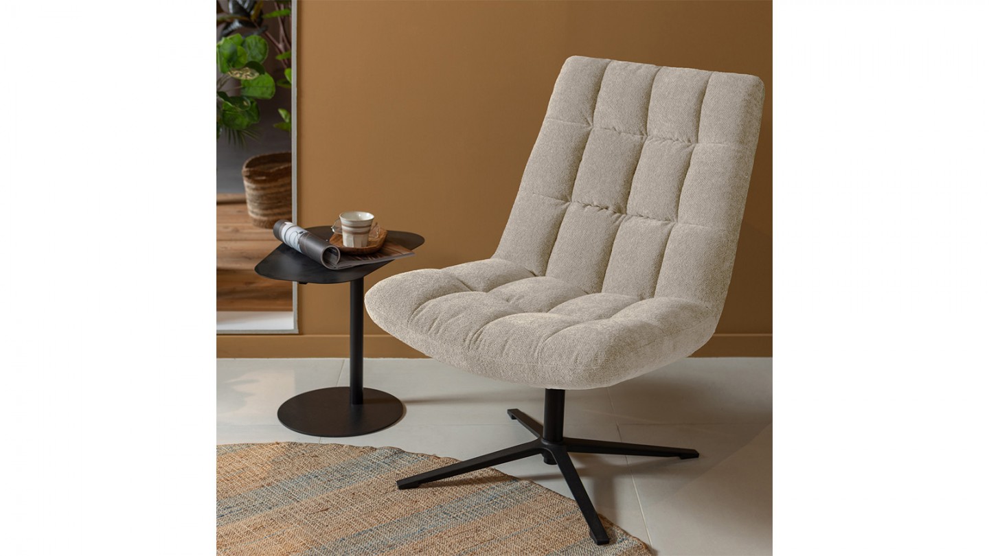 Fauteuil pivotant en tissu bouclé beige - Job