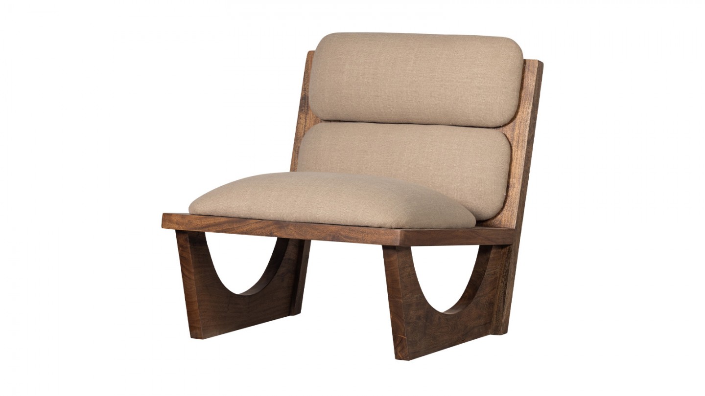 Fauteuil organique en bois et tissu bouclé beige - Opulent