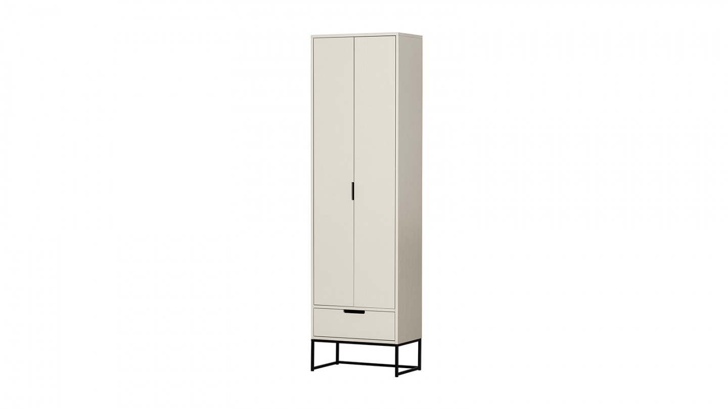 Buffet haut 2 portes 1 tiroir en bois laqué gris clair 60 cm - Silas