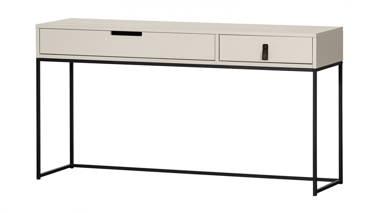 Console / bureau 2 tiroirs en bois laqué gris clair 140 cm - Silas