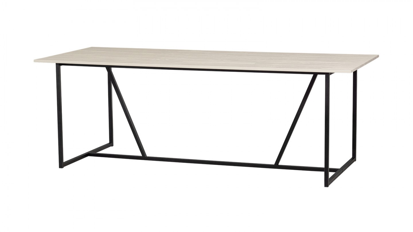 Table à manger rectangulaire 6/8 personnes en bois brossé gris clair FSC 220 cm - Silas
