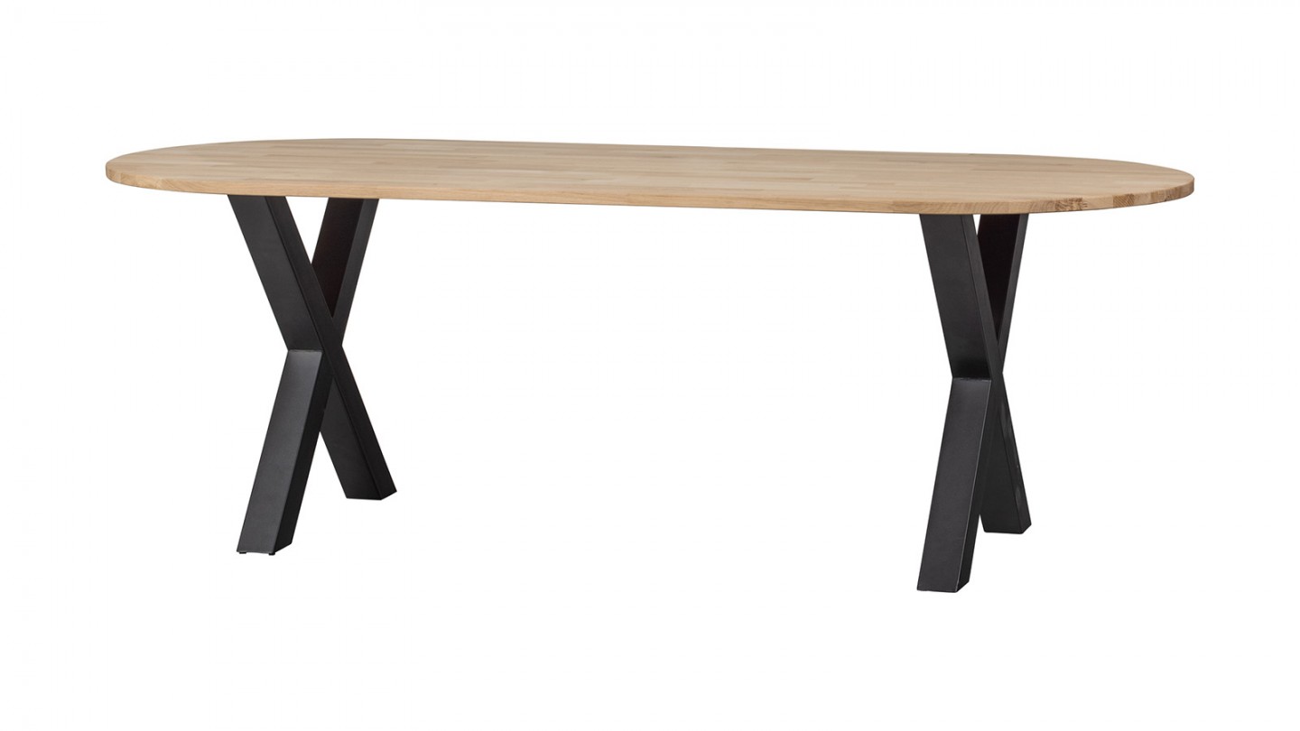 Table à manger ovale en chêne massif FSC 220 cm - piètement croisé - Tablo