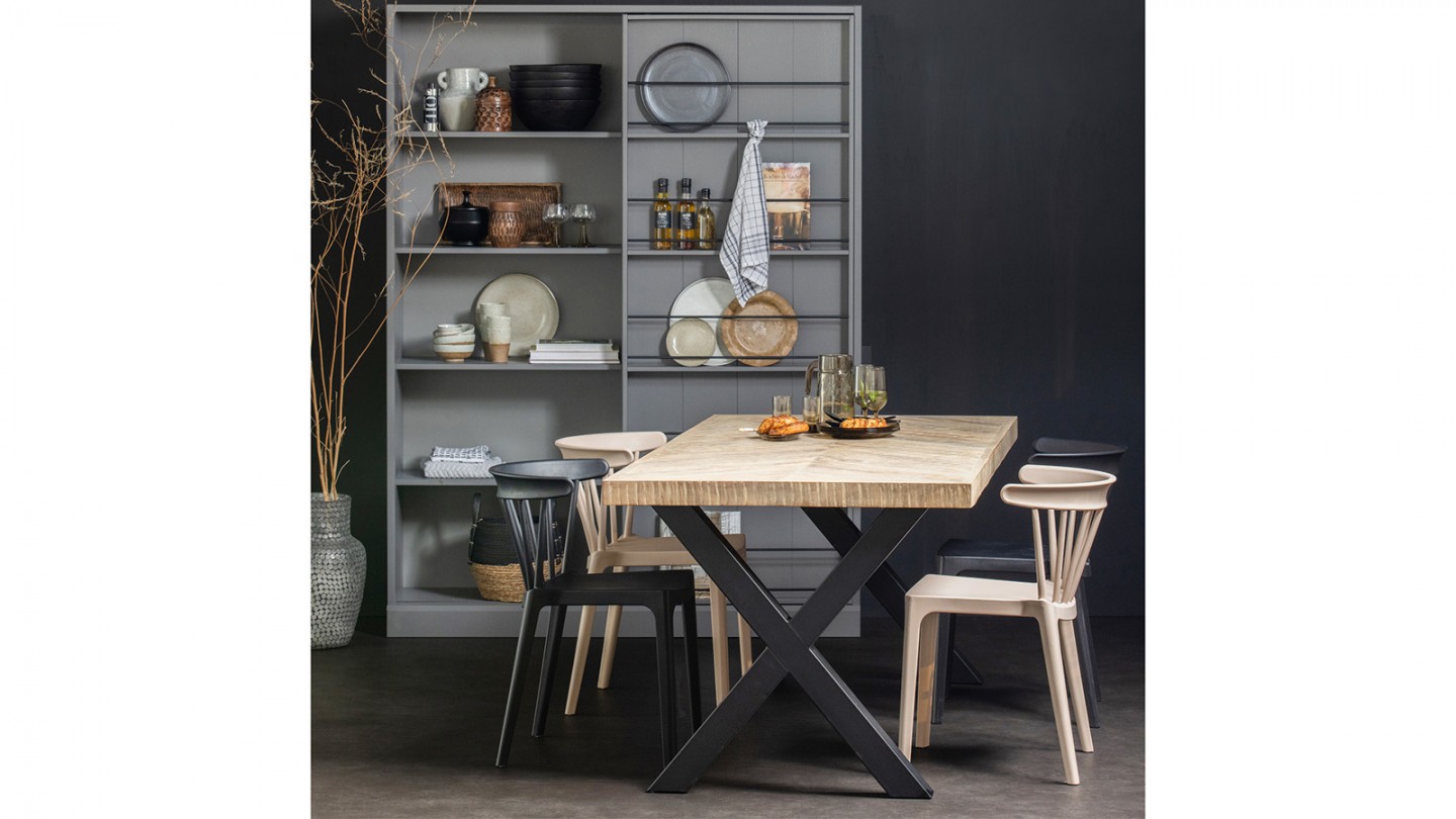 Table à manger en bois motifs à chevrons 200 cm - piètement croisé - Tablo