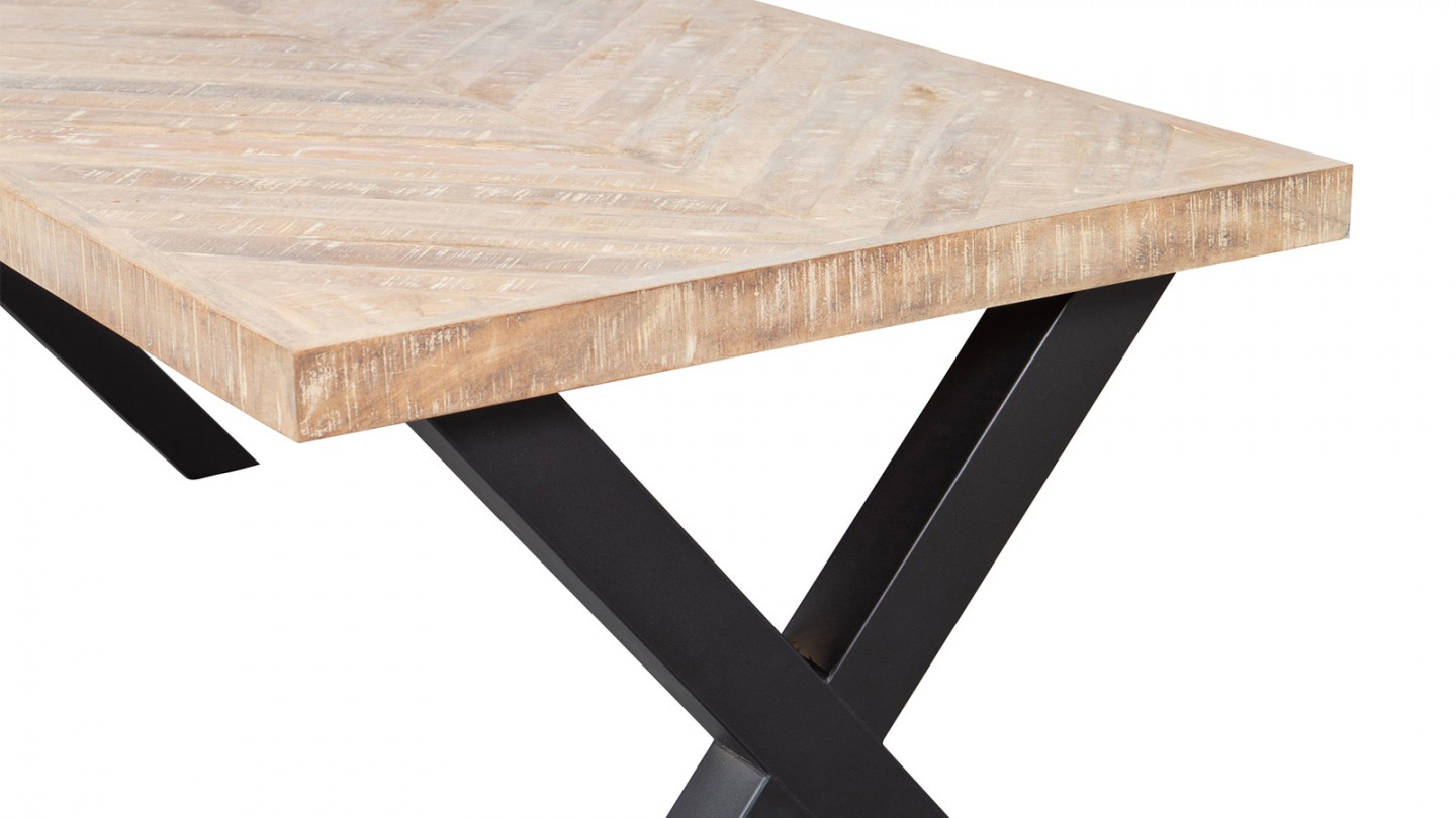 Table à manger en bois motifs à chevrons 200 cm - piètement croisé - Tablo