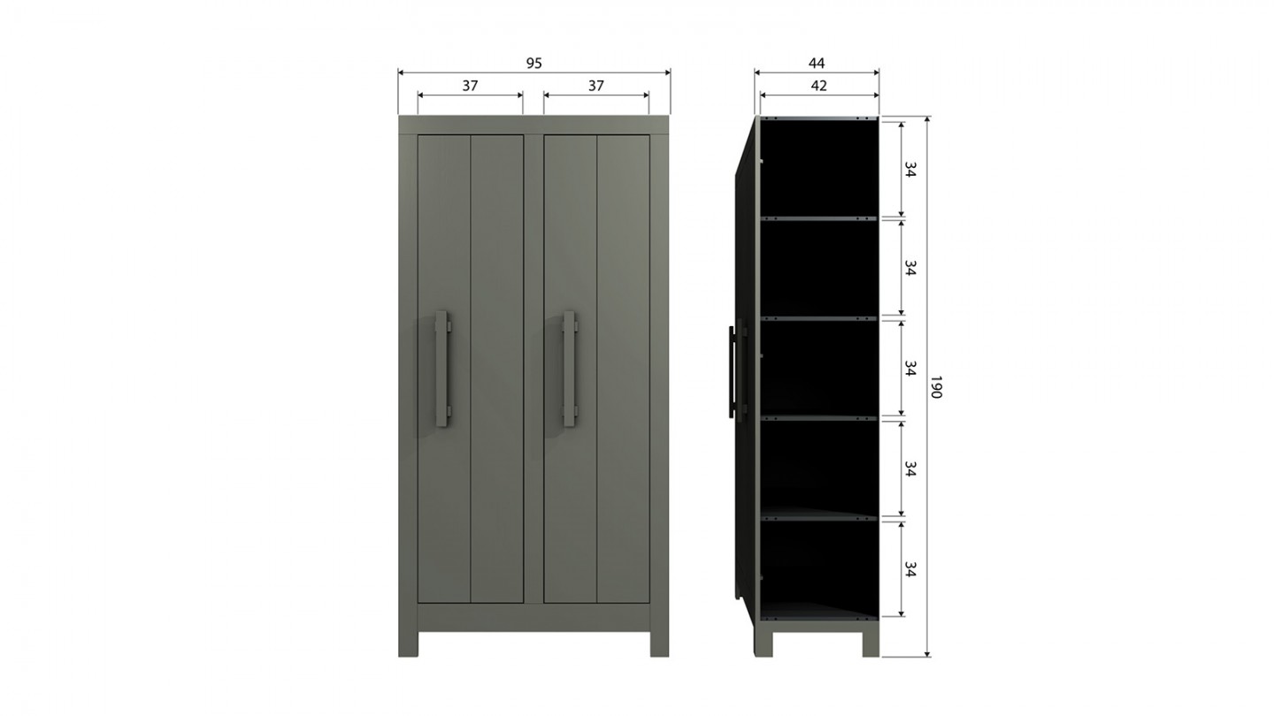 Armoire de rangement en bois vert kaki 95 cm - Bobby