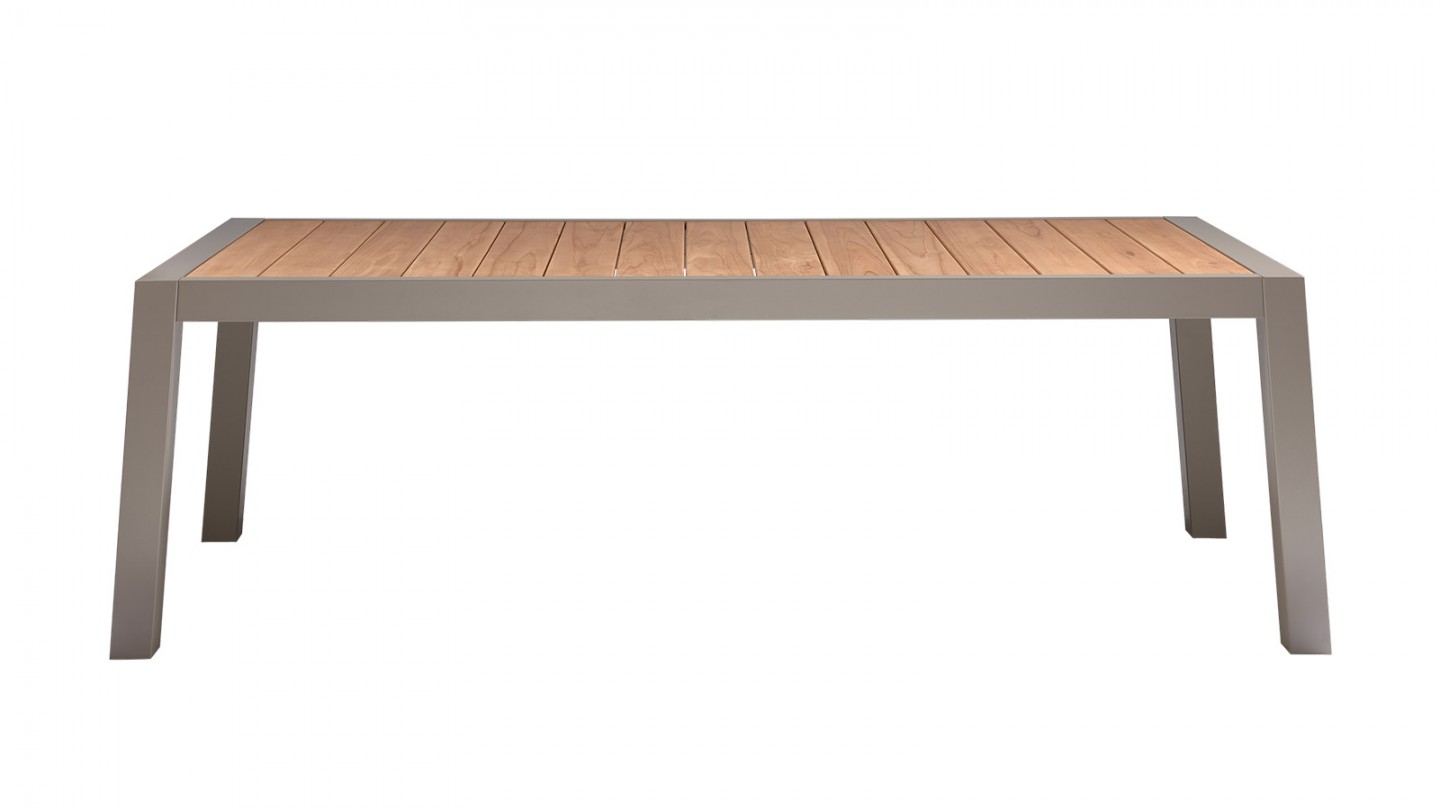 Table de jardin en teck et aluminium couleur sable 220 cm - Sulphur