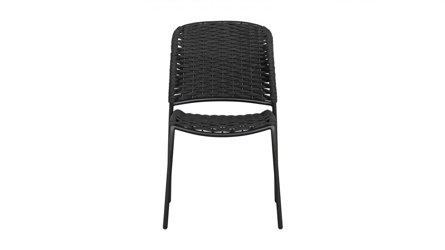 Lot de 2 chaises de jardin sans accoudoirs en corde et aluminium noir - Taku