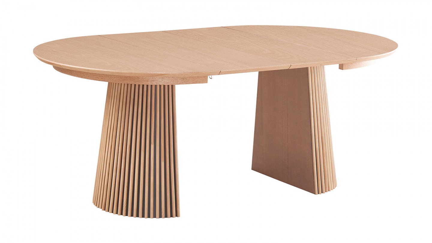 Table à manger ronde extensible en bois 4 à 8 personnes - 120/200 cm - Ada