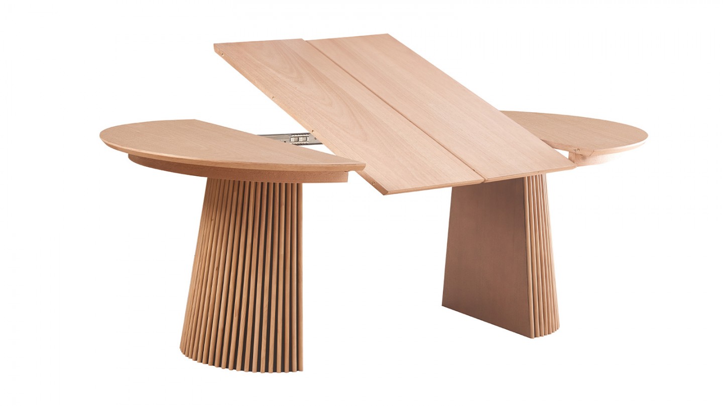 Table à manger ronde extensible en bois 4 à 8 personnes - 120/200 cm - Ada