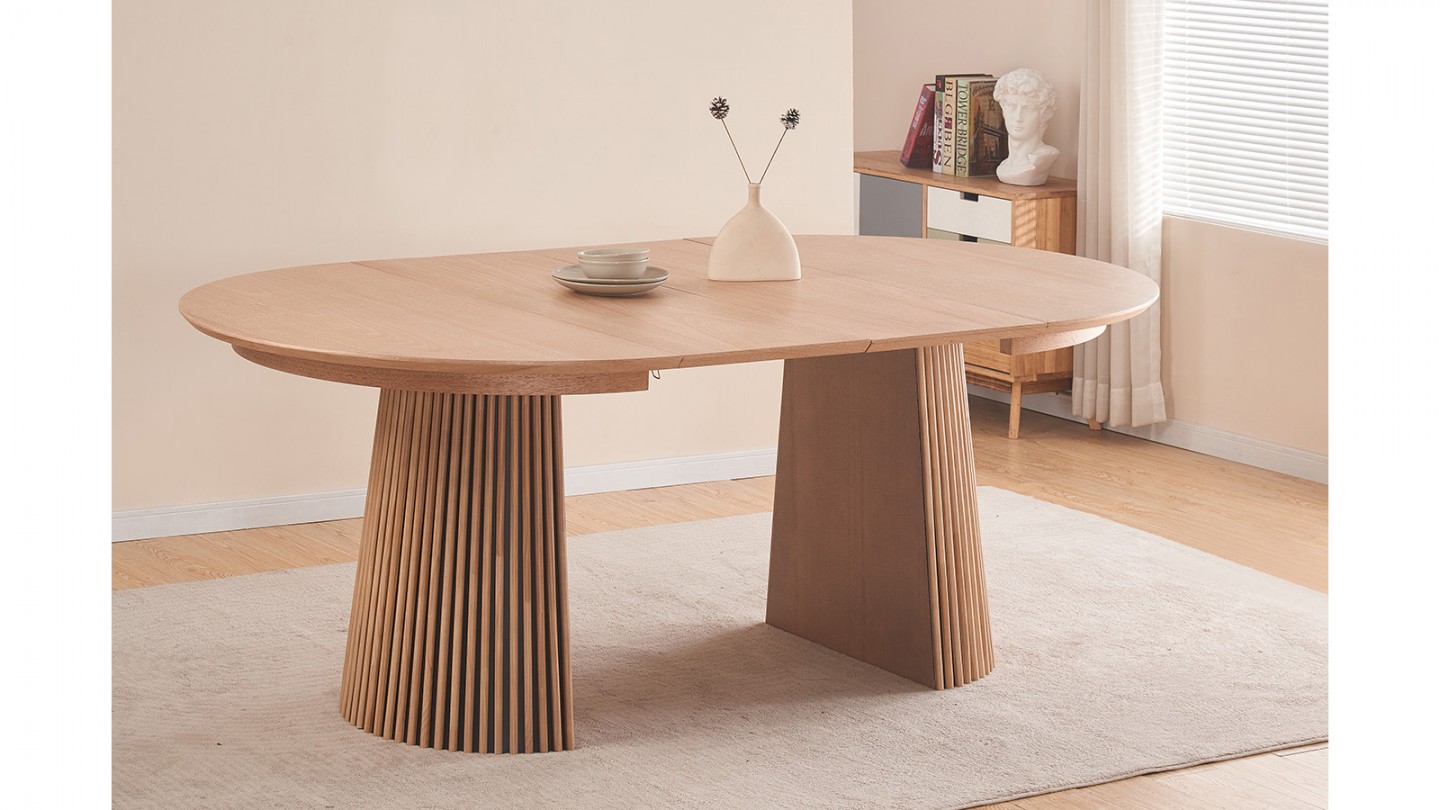 Table à manger ronde extensible en bois 4 à 8 personnes - 120/200 cm - Ada