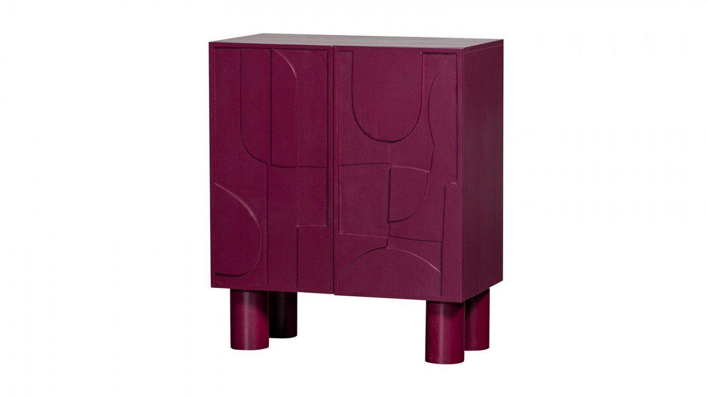 Buffet 2 portes en bois sculpté aubergine 80 cm - Notice