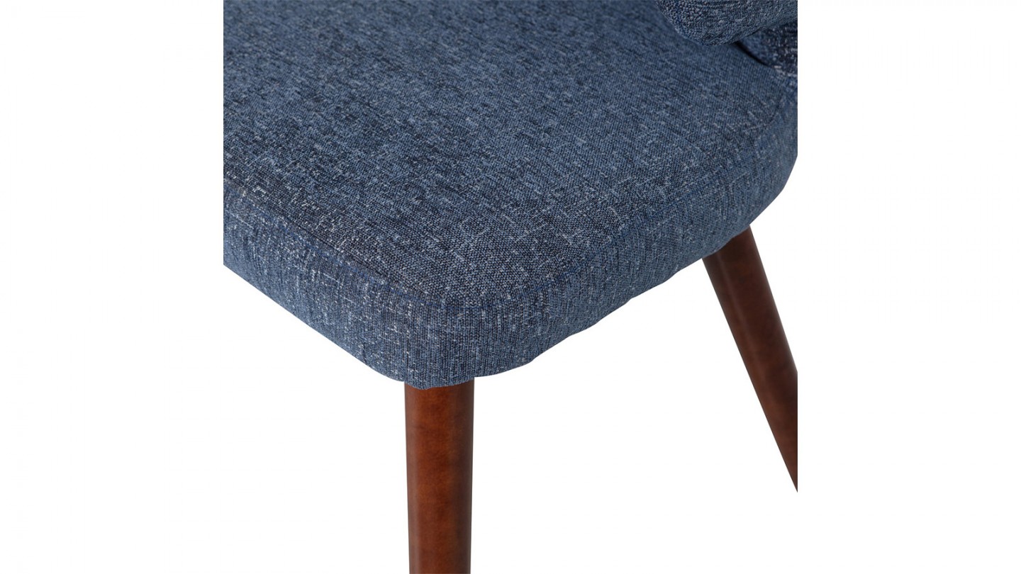 Chaise en tissu tramé bleu jean et piètement marron foncé - Cape