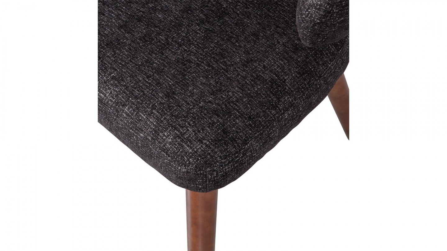 Chaise en tissu tramé noir et piètement marron foncé - Cape