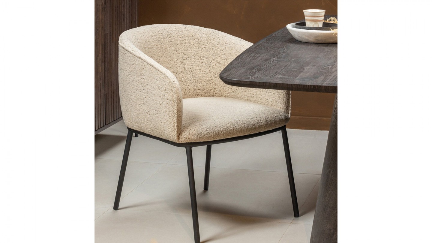 Chaise de salle à manger en tissu bouclé beige - Leon