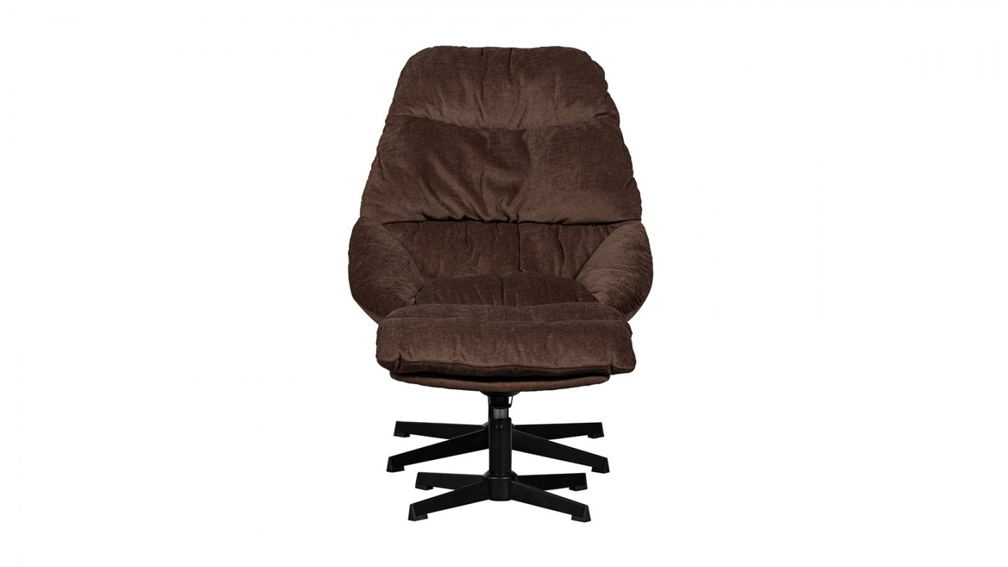 Fauteuil de relaxation avec repose-pied en tissu chenille marron - Yaro