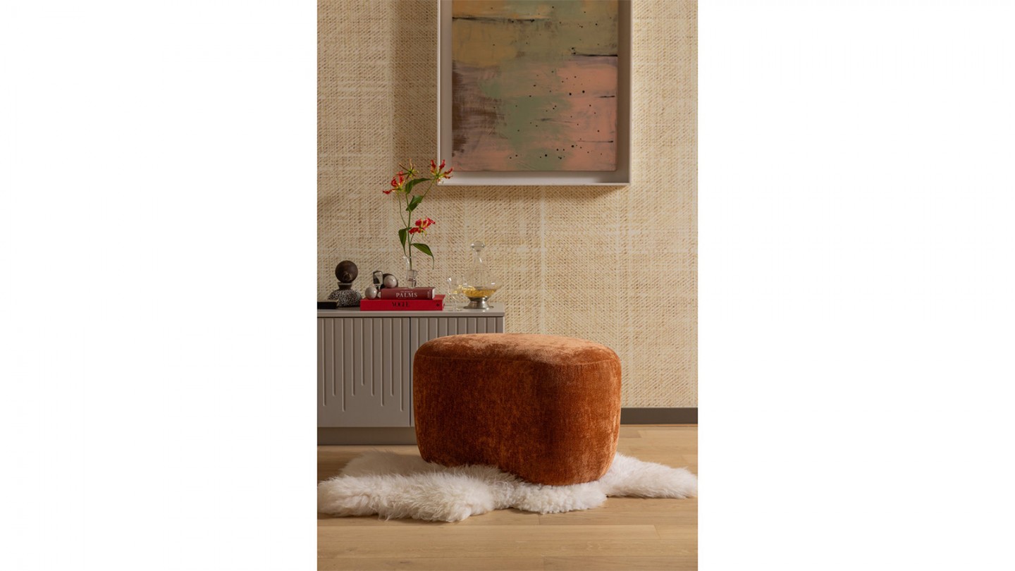 Pouf modulable en tissu chenille orange - Popular