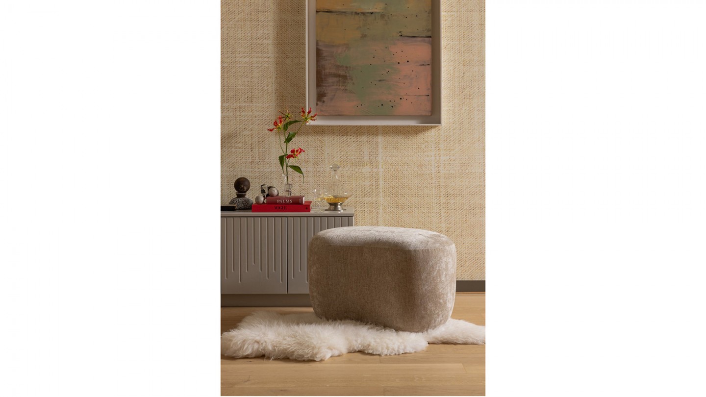 Pouf modulable en tissu chenille beige - Popular