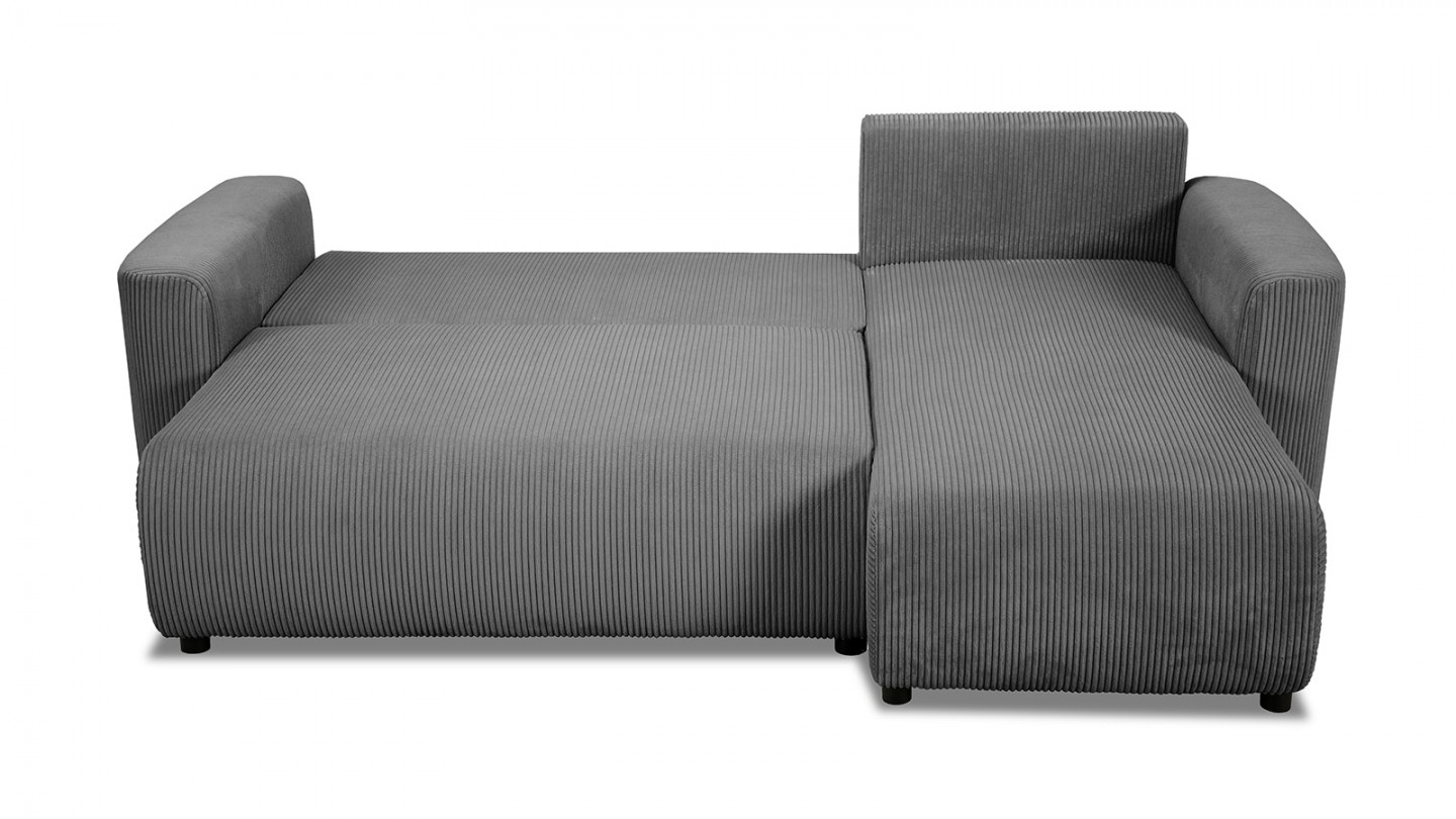 Canapé d'angle convertible réversible 3/4 places en velours côtelé gris anthracite avec coffre de rangement - Uma