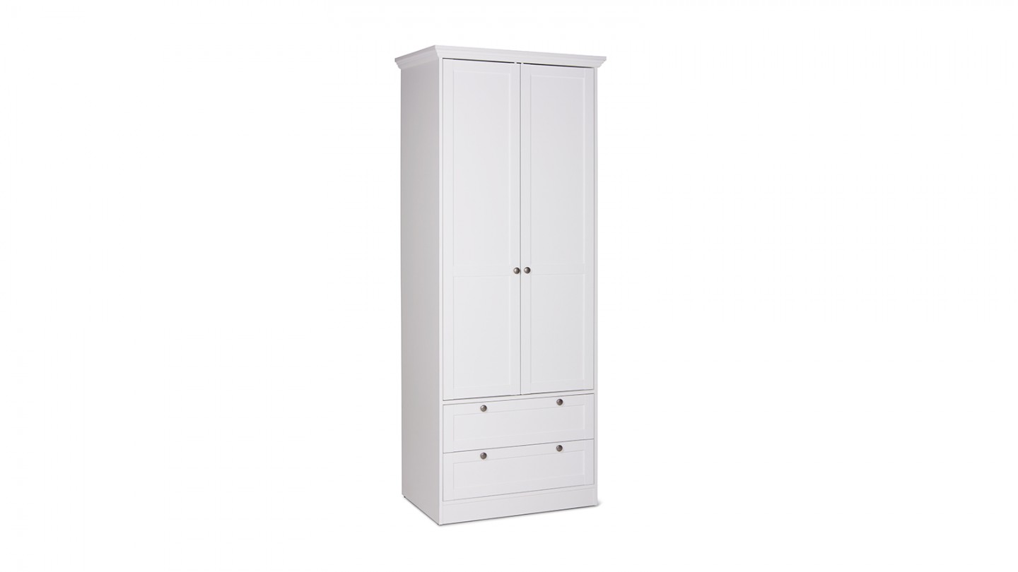 Armoire 2 portes 2 tiroirs blanche 80 cm - Alix