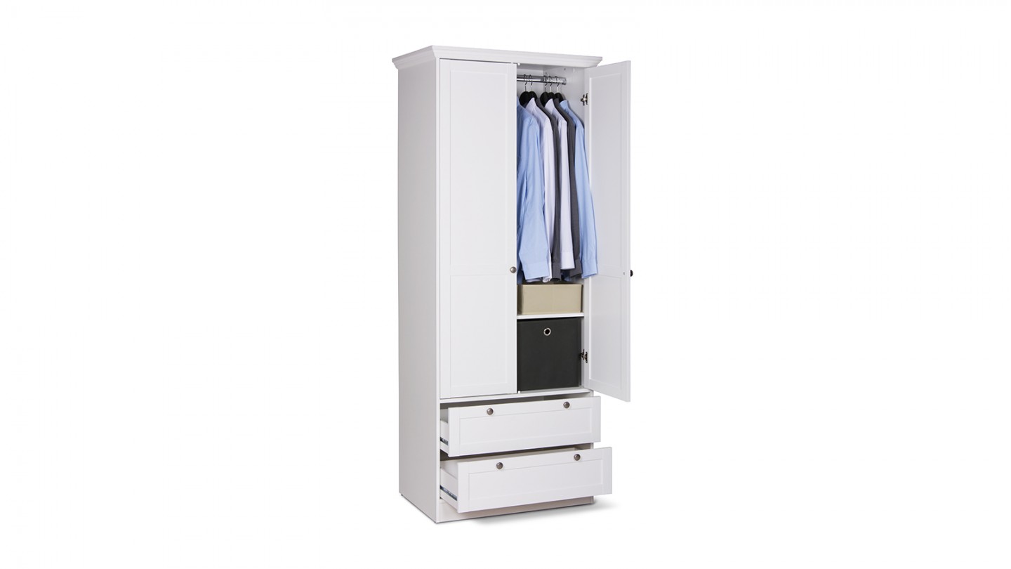 Armoire 2 portes 2 tiroirs blanche 80 cm - Alix