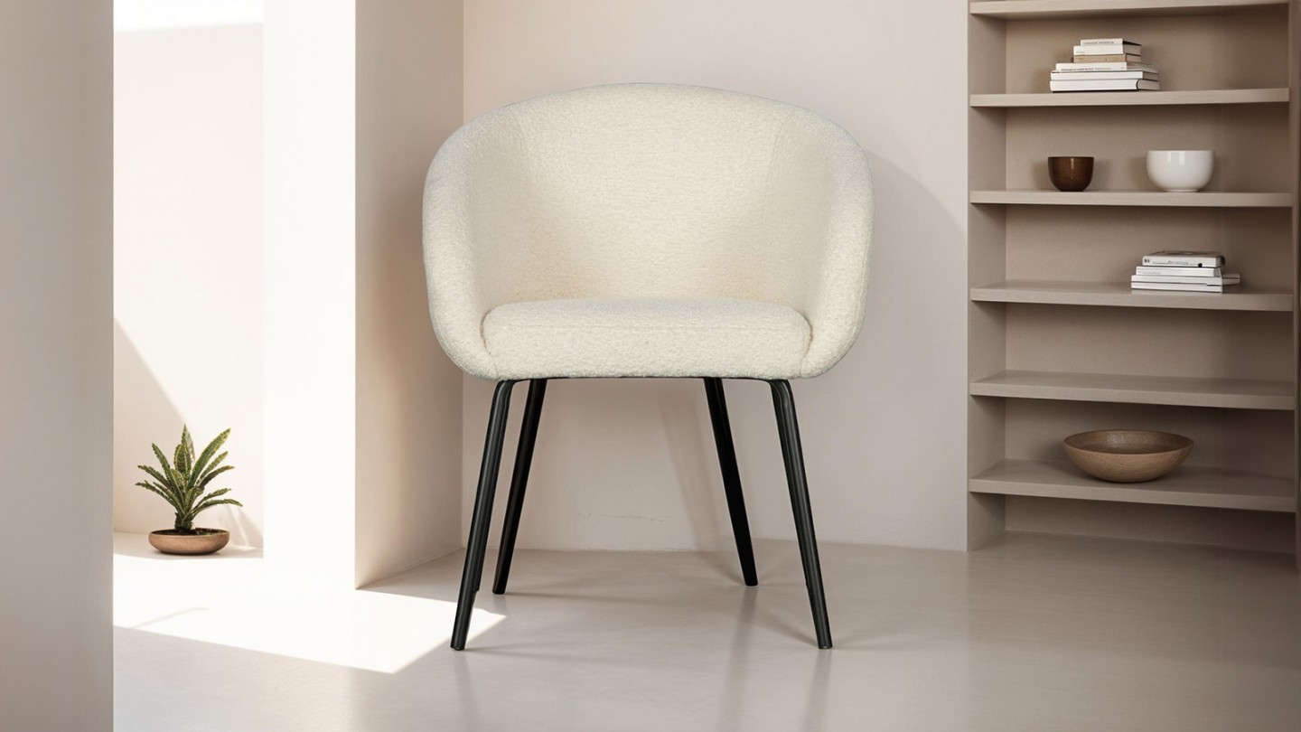 Chaise en tissu bouclé blanc cassé - Noelle - Woood