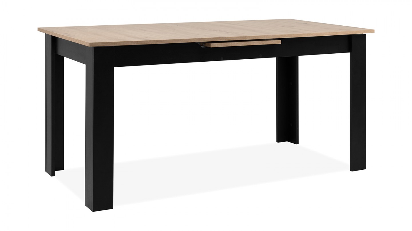 Table à manger extensible 6/8 personnes effet chêne et noire 160/200 cm - Lars