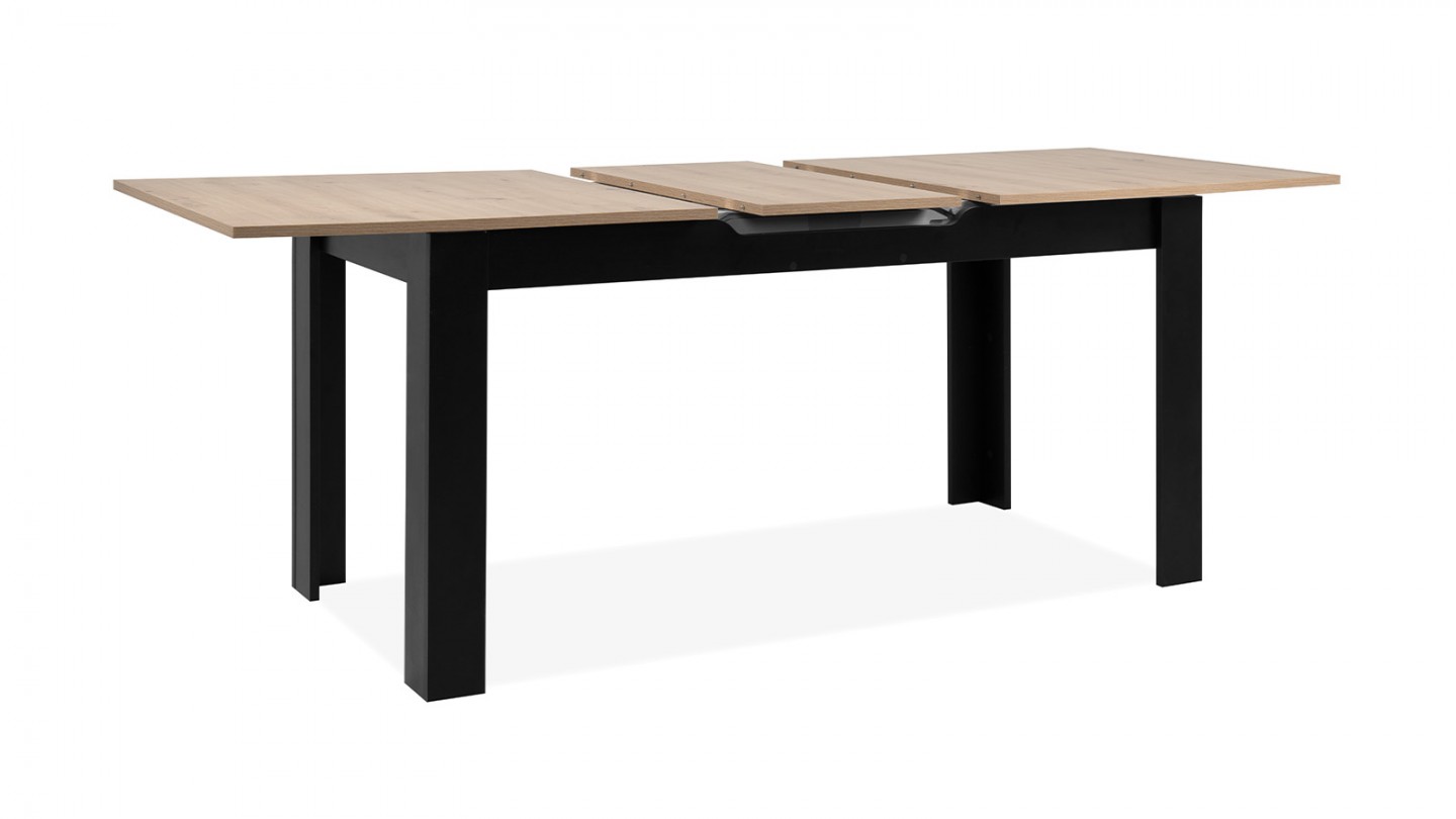 Table à manger extensible 6/8 personnes effet chêne et noire 160/200 cm - Lars