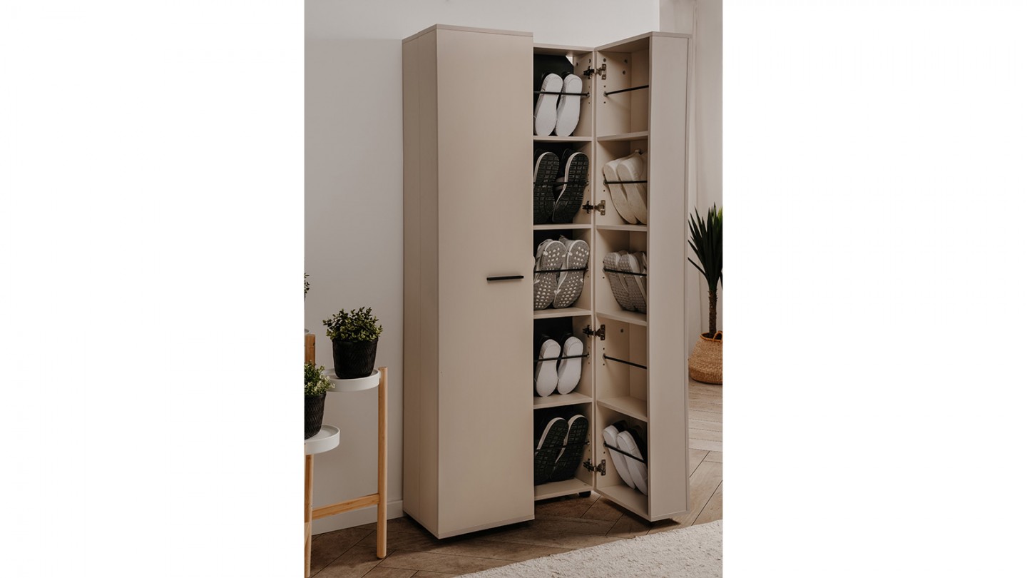 Armoire à chaussures 2 portes beige 74 cm - Nuria