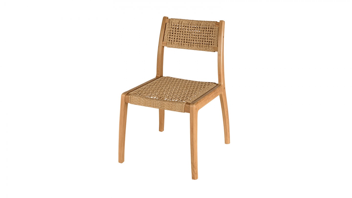 Lot de 2 chaises jardin teck rotin synthétique tressé beige VALERIA