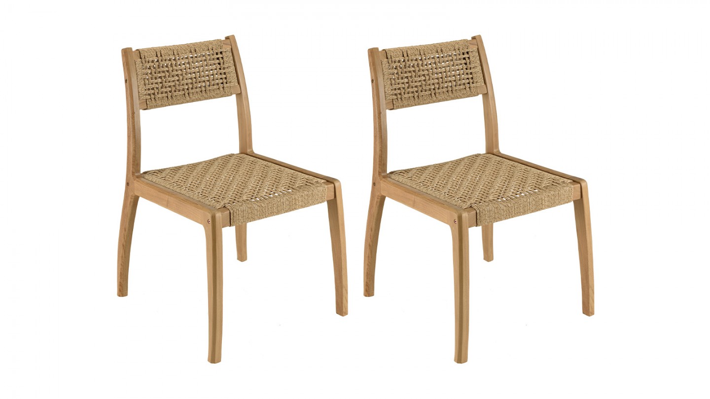 Lot de 2 chaises jardin teck rotin synthétique tressé beige VALERIA