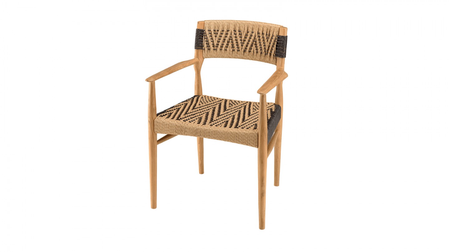 Lot de 2 fauteuils jardin teck rotin synthétique beige / noir VALERIA