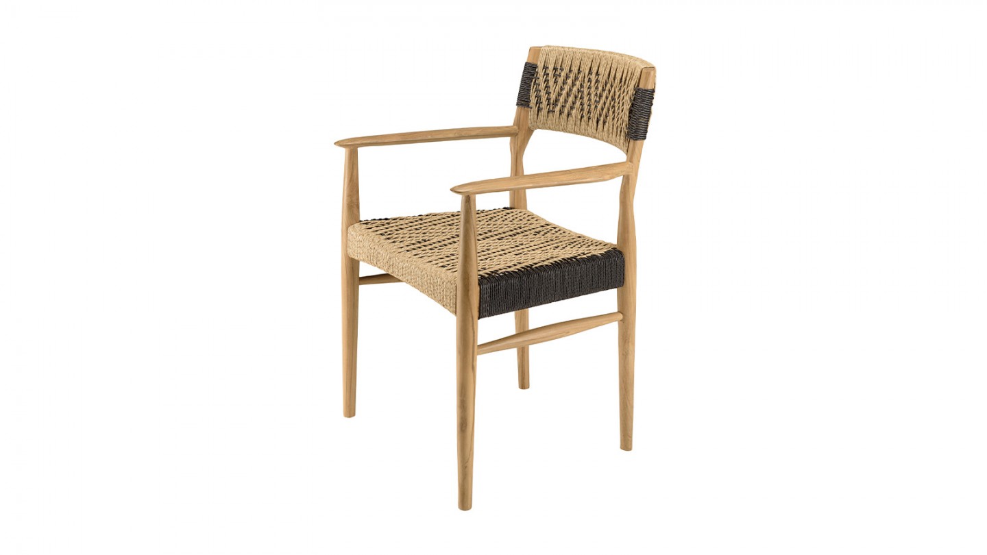 Lot de 2 fauteuils jardin teck rotin synthétique beige / noir VALERIA