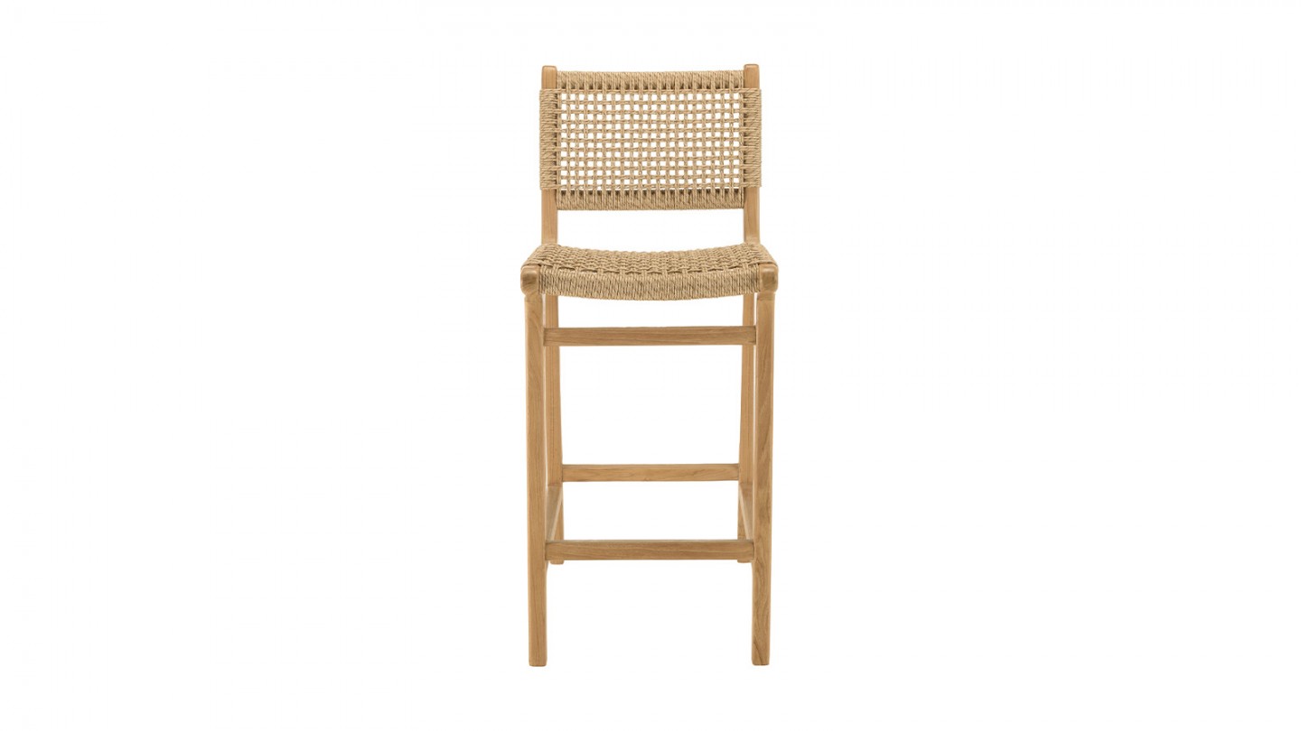 Lot de 2 tabourets bar de jardin teck rotin synthétique beige VALERIA