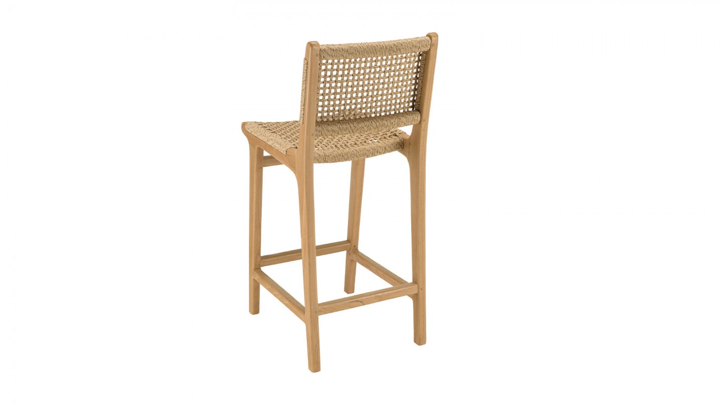 Lot de 2 tabourets bar de jardin teck rotin synthétique beige VALERIA