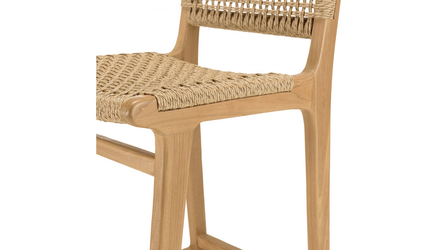 Lot de 2 tabourets bar de jardin teck rotin synthétique beige VALERIA