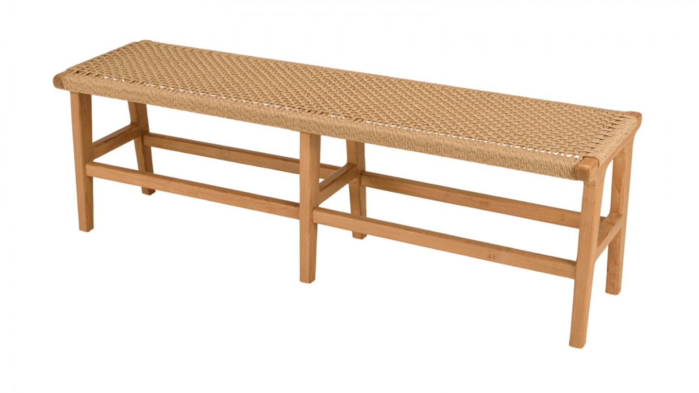 Banc de jardin 3 places teck assise rotin synthétique beige VALERIA