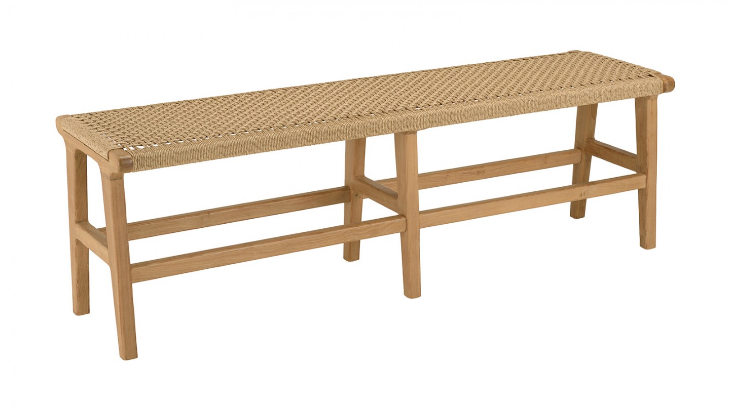 Banc de jardin 3 places teck assise rotin synthétique beige VALERIA