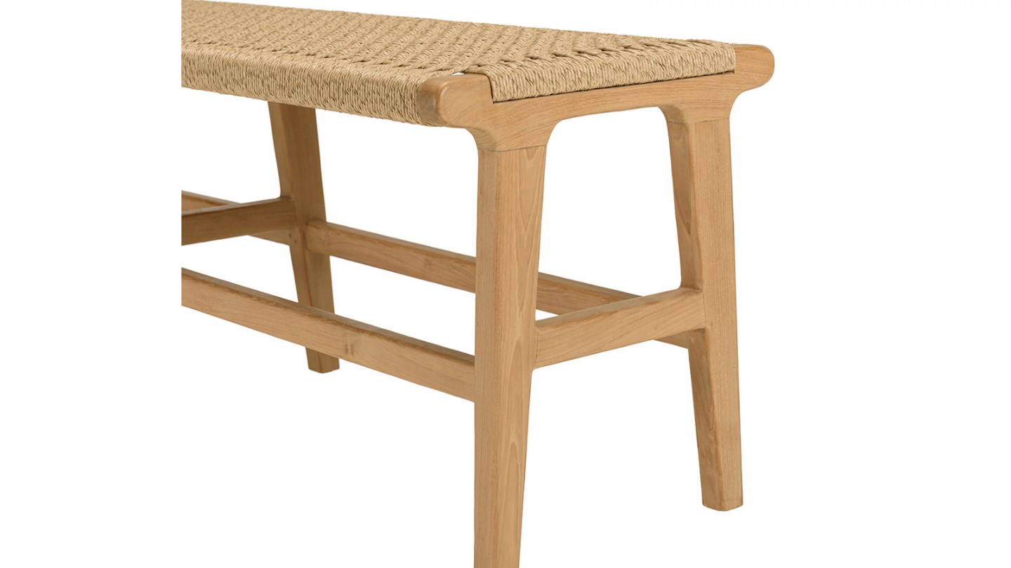 Banc de jardin 3 places teck assise rotin synthétique beige VALERIA