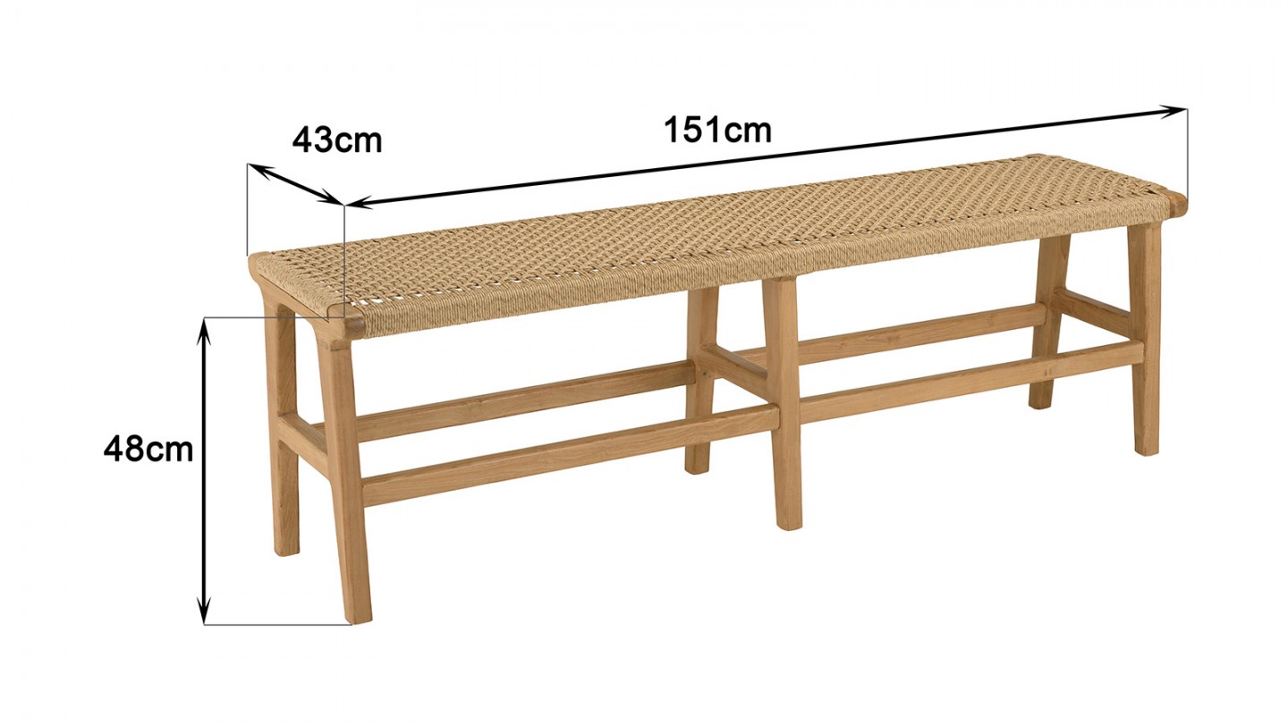 Banc de jardin 3 places teck assise rotin synthétique beige VALERIA