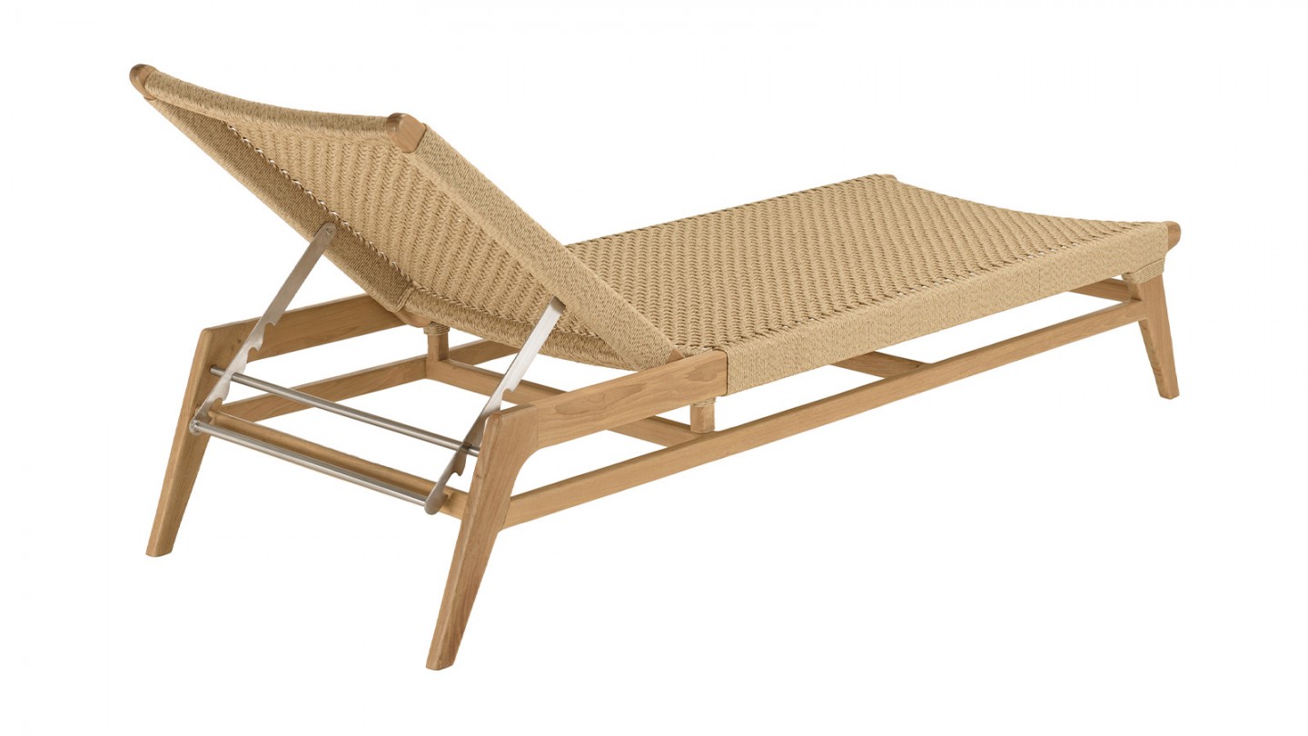 Bain de soleil en teck naturel et rotin synthétique beige VALERIA