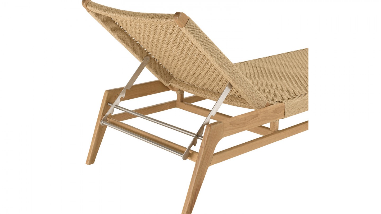 Bain de soleil en teck naturel et rotin synthétique beige VALERIA