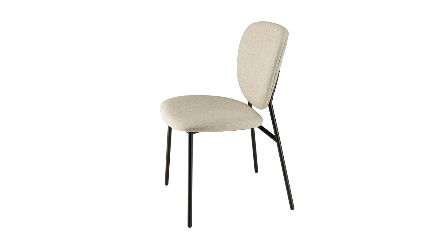 Lot de 2 chaises en tissu écru pieds acier noir - Augustin