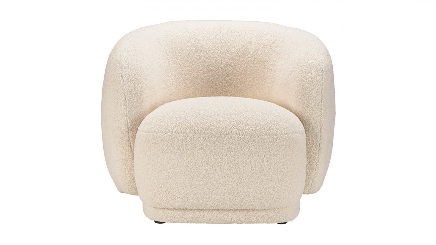 Fauteuil arrondi en tissu bouclette écru - Leopold