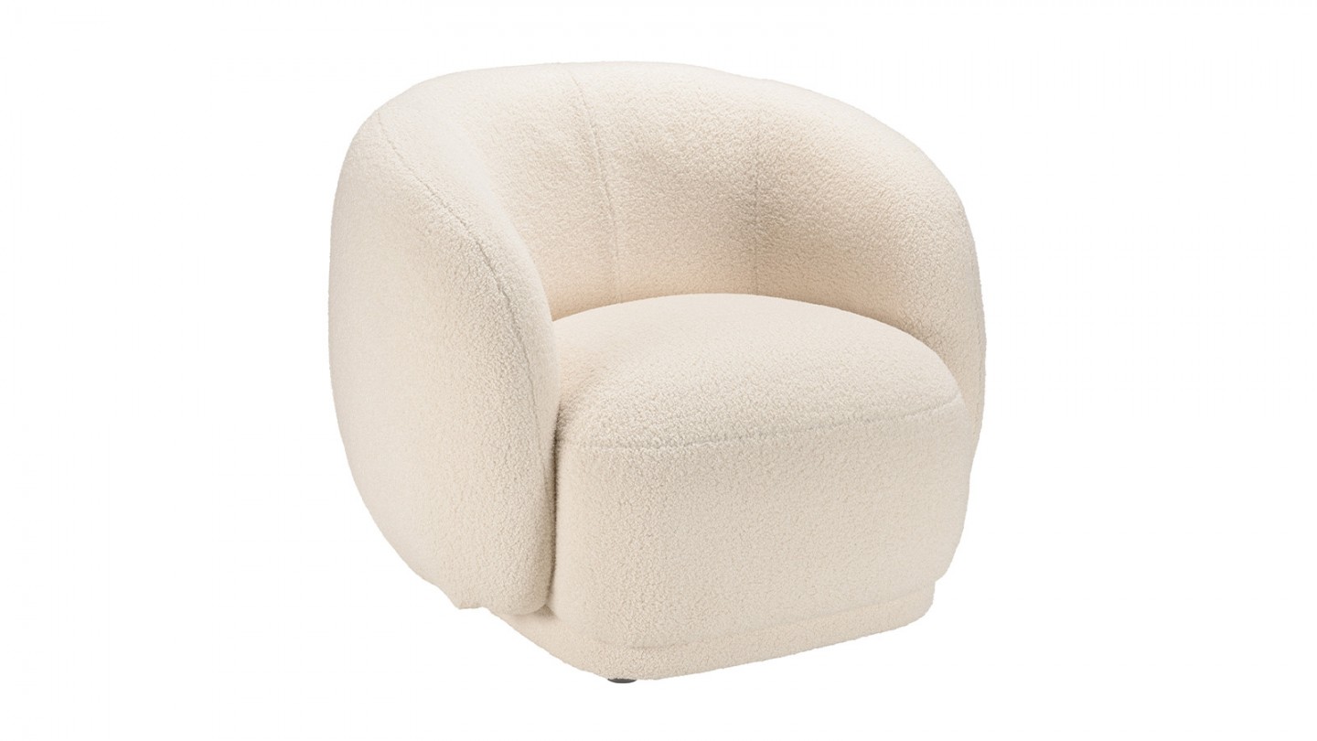 Fauteuil arrondi en tissu bouclette écru - Leopold