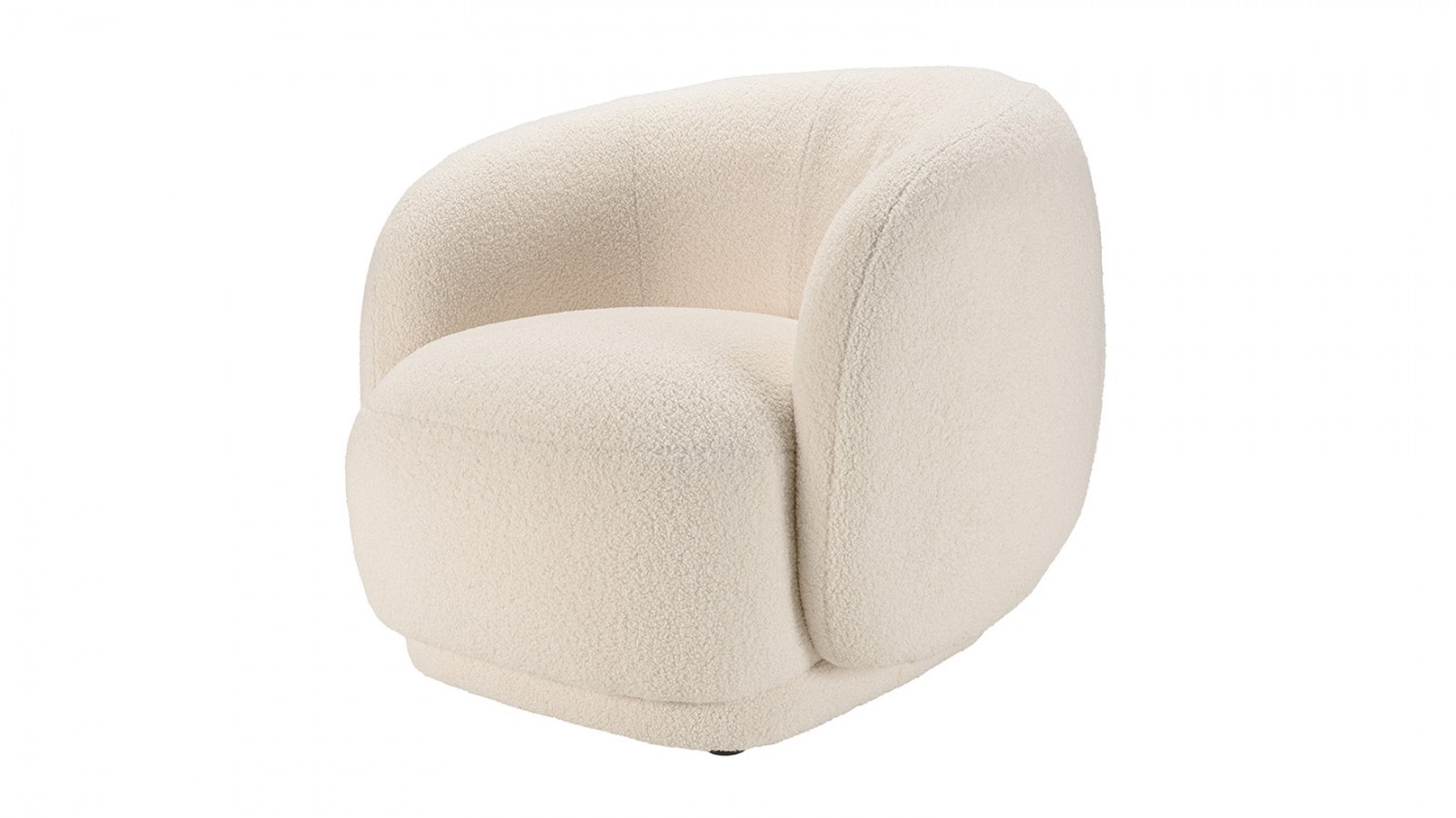 Fauteuil arrondi en tissu bouclette écru - Leopold