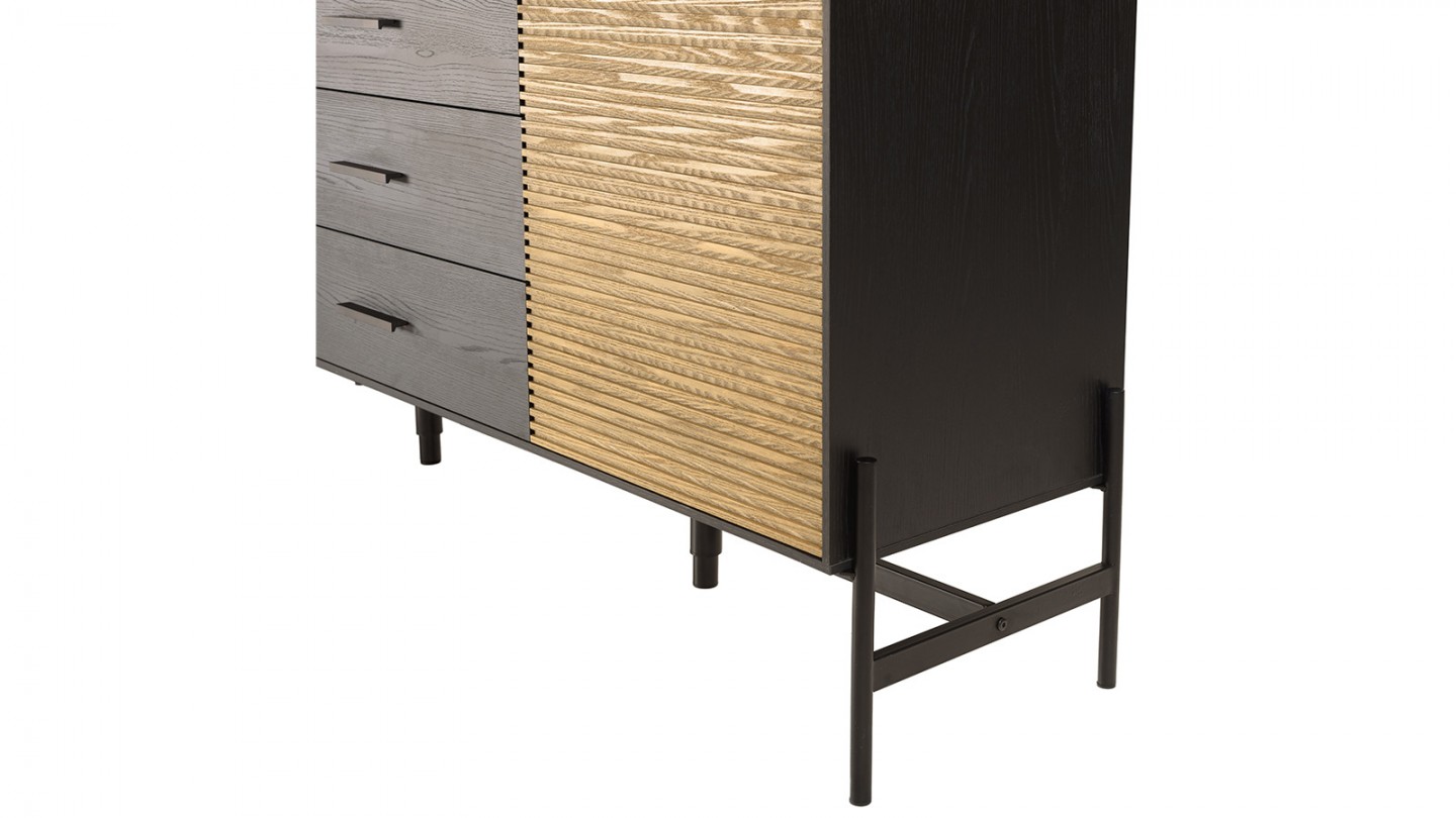 Buffet 3 tiroirs 2 portes en pin pieds métal 165 cm - Charlie