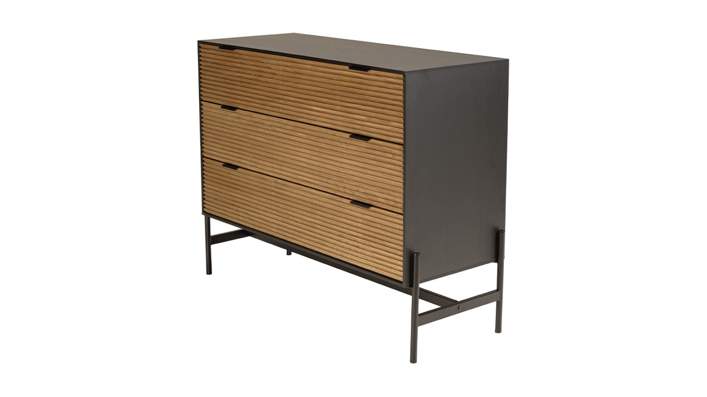 Commode noire et bois rainuré 103cm - Charlie